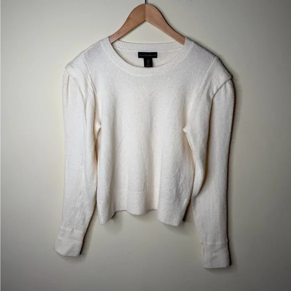 House Of Harlow 1960 Womens 100% Cashmere Puff Shoulder Cream Longsleeve Sweater - Picture 1 of 3